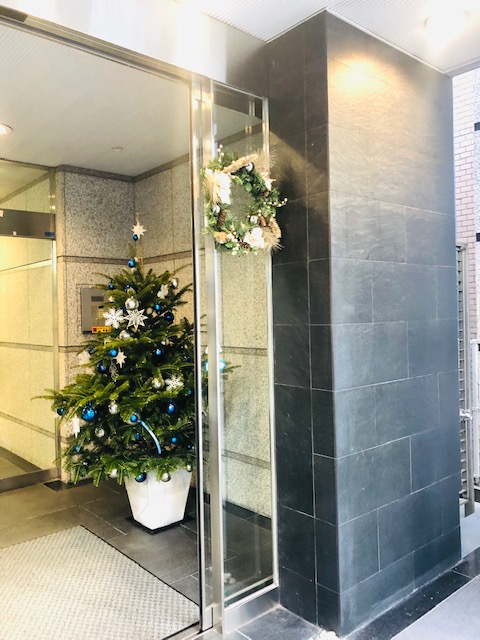 オフィス入り口にクリスマスツリー設置されました！